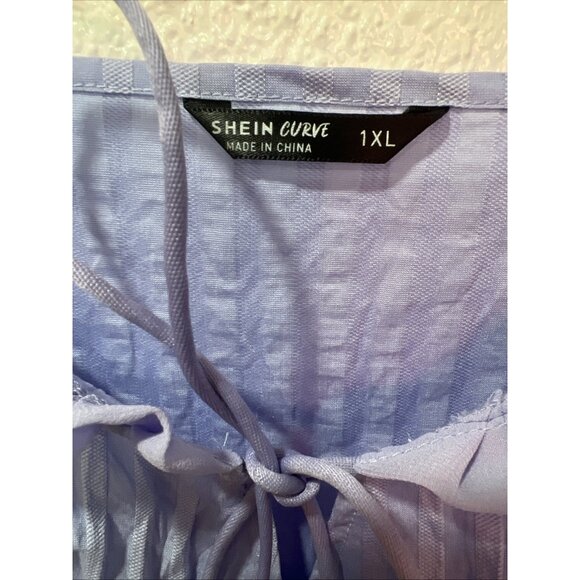 Shein Purple Puff Sleeve Y2K Dress SZ 1XL Babydoll Ruffle V Neck - Picture 5 of 13